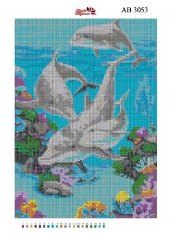 Набір Алмазної мозаїки АВ 3053 Дельфіни (повна зашивання)