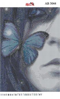 Набір Алмазної мозаїки АВ 3044 Дівчина з метеликом (повна зашивання)